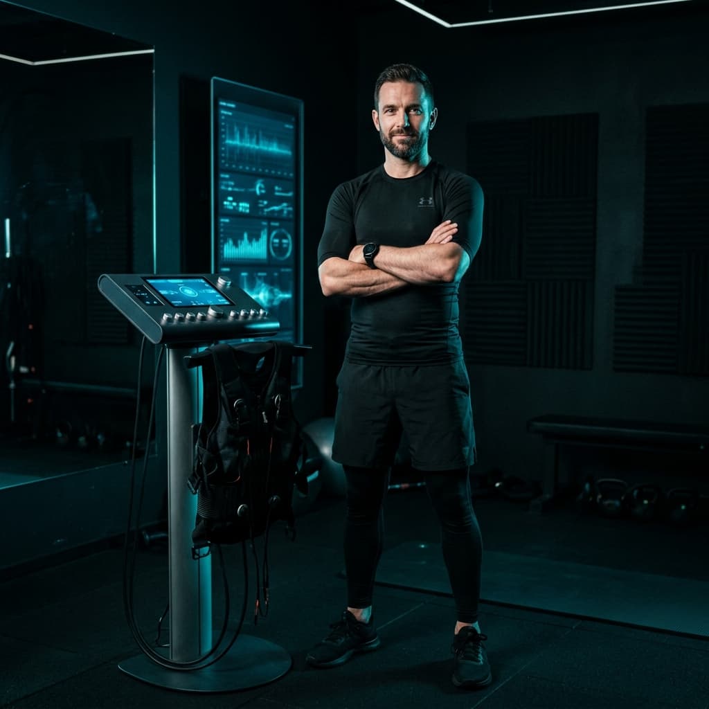 Valmentaja valvoo EMS- ja vacuum-harjoittelua Nordic Fit Labilla